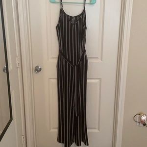 Ambiance Size L Black and White Striped Jumpsuit